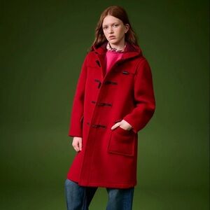 Vibrant Red Vintage Wool Duffle Trench Coat